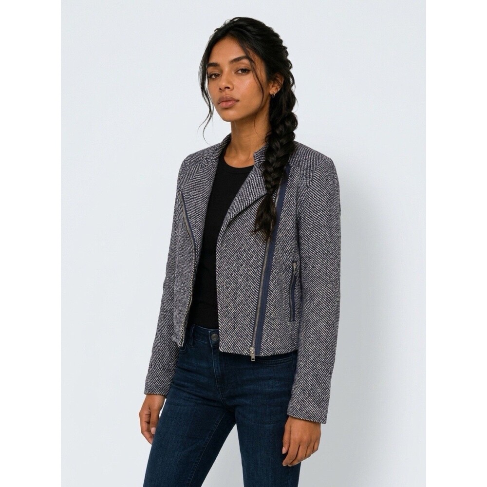 Gap Jacket Blue Ivory Long Sleeve Full Zip Women’s Size Large Wool Blend